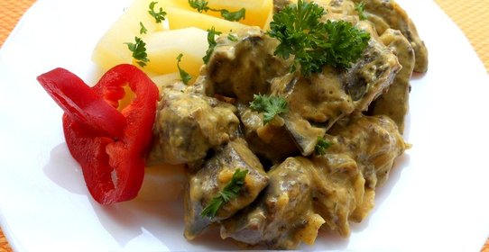 Индюшиная печень в сырном соусе