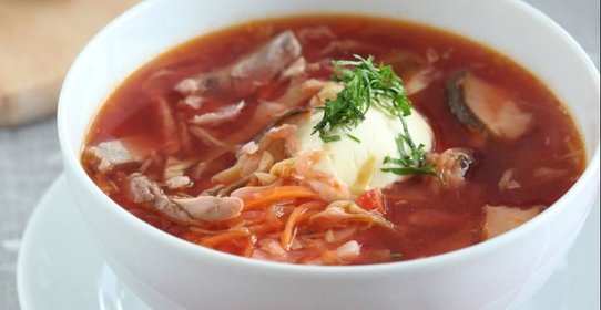 Борщ с уткой и белыми грибами