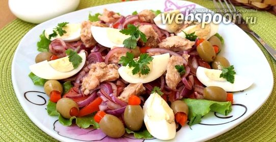 Салат с тунцом, помидорами и яйцом