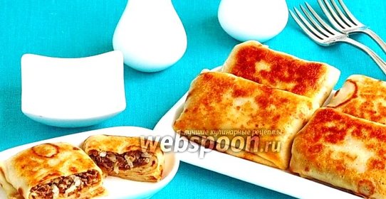 Блинчики с начинкой из куриных желудочков и риса