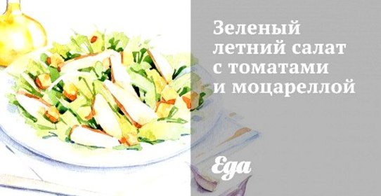 Зеленый летний салат с томатами и моцареллой