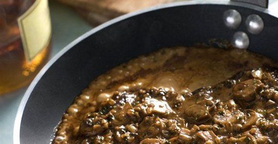 Говяжий стейк со сливочно–грибным соусом