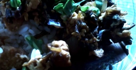 Рис с заправкой из тофу, лука и древесных грибов