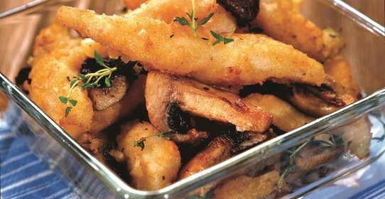 Филе трески в кляре с грибами