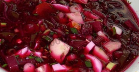 Холодный борщ с колбасой