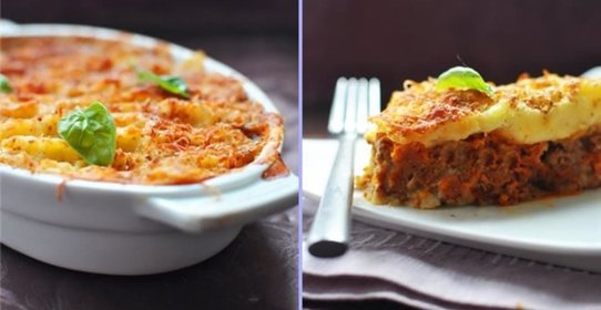 Пастиччио из картофеля и мясного фарша с овощами