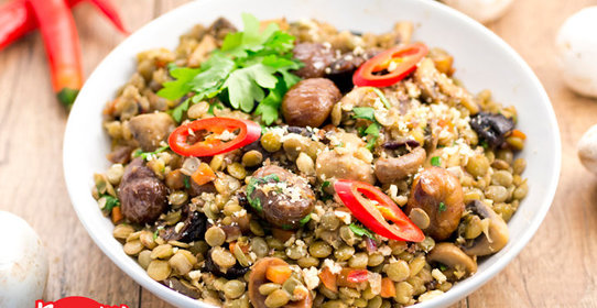 Чечевица с грибами и каштанами