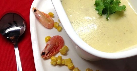 Кукурузный крем-суп с креветками