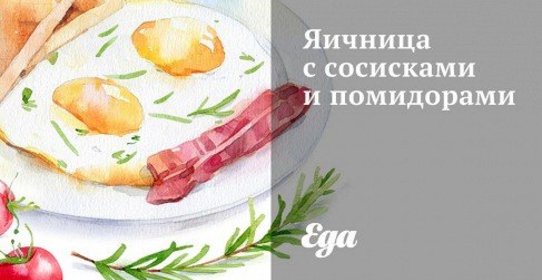 Яичница с сосисками и помидорами