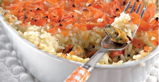 Рис с мидиями запеченный