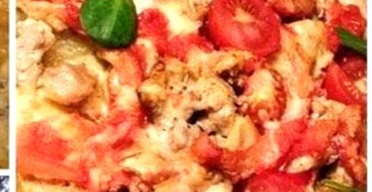 Картофельный гратен, запеченный с сыром и индейкой в сливочном соусе, с томатами