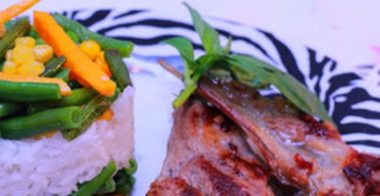 Баранья корейка гриль с рисом Жасмин, со стручковой фасолью, тыквой и кукурузой