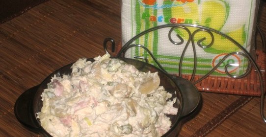 Салат грибной с ветчиной