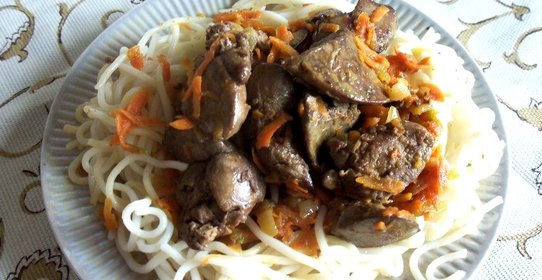 Вермишель с куриной печенью