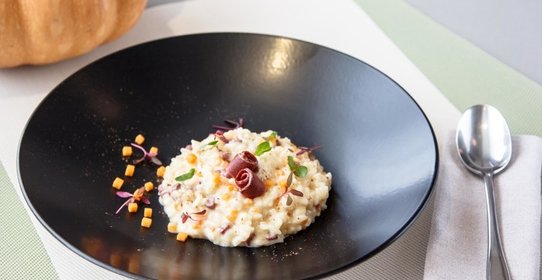 Ризотто с тыквой и копченой утиной грудкой