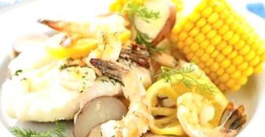 Креветки с картофелем на гриле