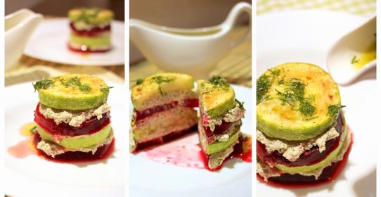 «Мильфей» из кабачков с творожно-авокадовым кремом