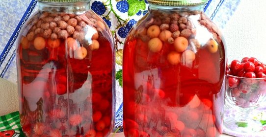 Вишнево-клубничный компот с мятой на зиму