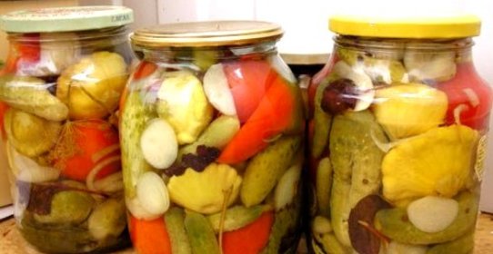 Огурцы с патиссонами маринованные