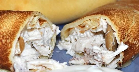 Блины с грибами и курицей