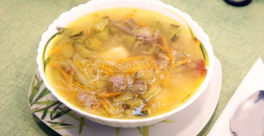 Рассольник с рисом и языком