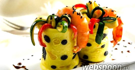 Закуска из блинчиков с морепродуктами