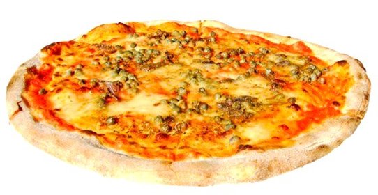 Пицца с анчоусами, омарами и зеленым горошком