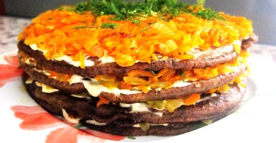Печеночный торт с морковью