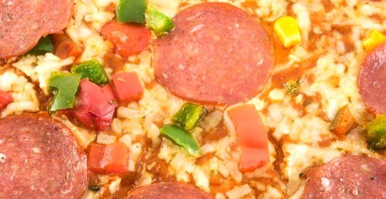 Пицца сборная c сельдью, копченой колбаской и грибами