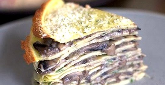 Блинный торт с грибами и сыром