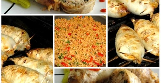 Кальмары с рисом на гриле