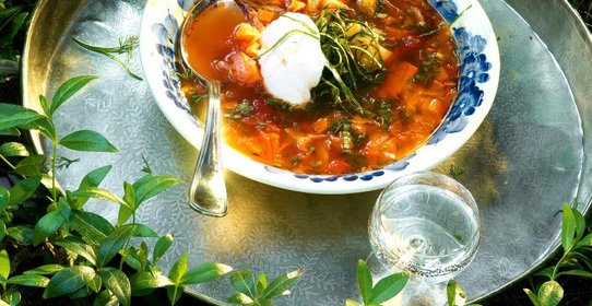 Щи из молодой капусты с побегами чеснока