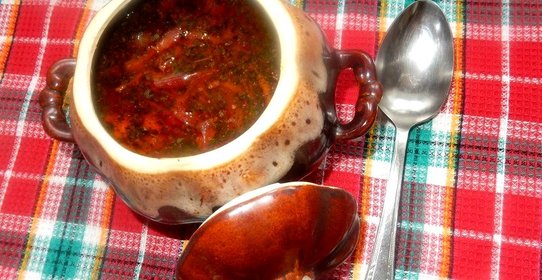 Постный борщ в горшочках