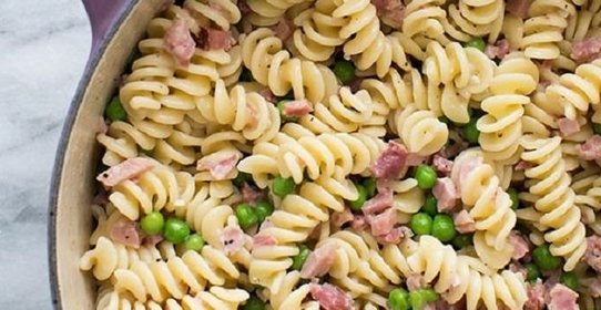 Паста с ветчиной и горошком