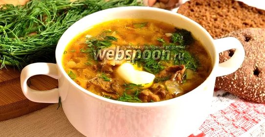 Щи с курицей и лесными грибами