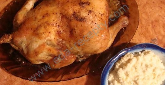 Курица по-фински с грибами целиком