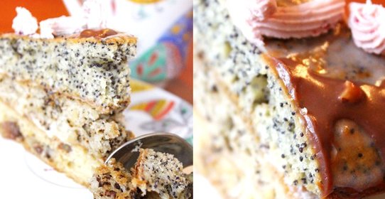 Слоеный торт с маком, орехами и изюмом