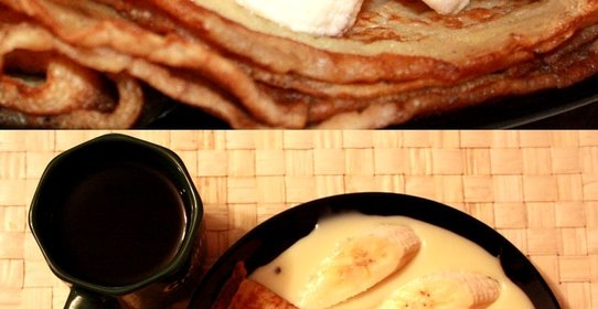 Блинчики на молоке со сгущенкой и бананами