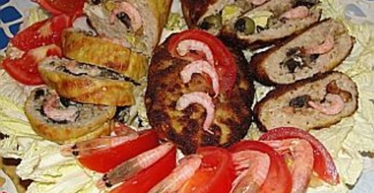 Рулет и котлеты с креветками Завтрак Великана