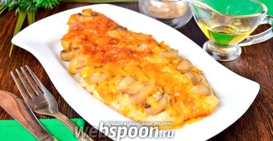 Запеченный морской язык под кумкватовым соусом с грибами и сыром