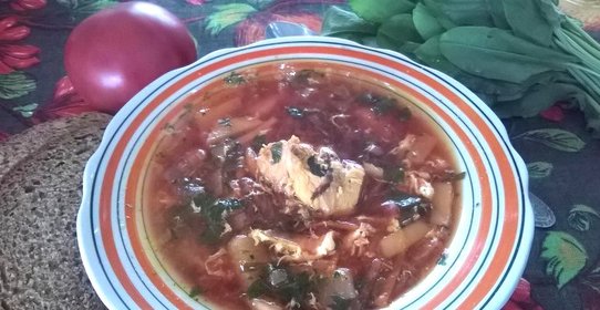 Зеленый борщ с щавлем и шпинатом