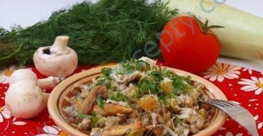 Перловка на гарнир с кабачками, грибами, курицей