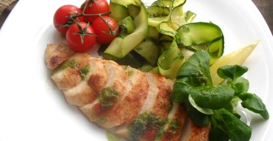 Куриная грудка с лапшой из цукини