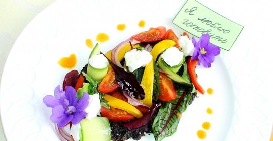 Греческий салат в новом стиле с молодой зеленью