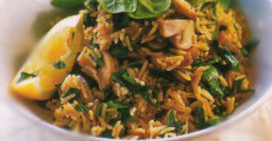 Плов со шпинатом, грибами и лимоном