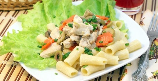 Курица с грибами и макаронами