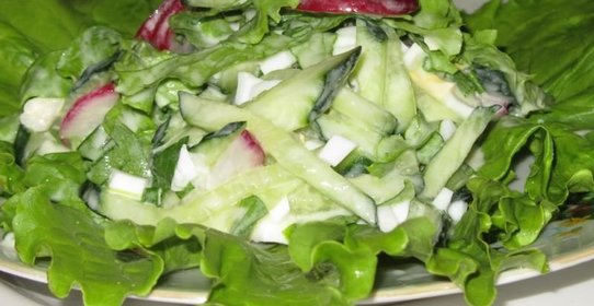 Весенний салат из редиски с яйцом и огурцом