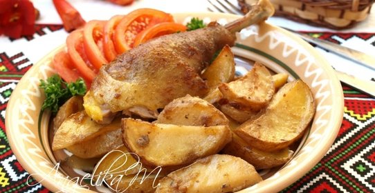 Курица в горчичной шубке запечённая с картофелем