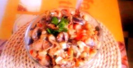 Куриные сердечки с грибами