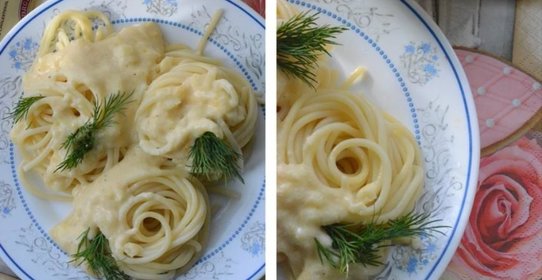 Спагетти с густым сырным соусом